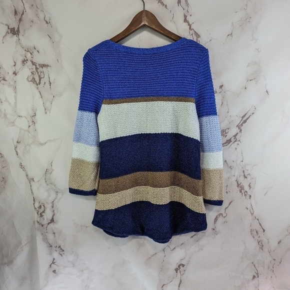 Chicos Sweater Womens Medium 1 Blue Brown White Striped Knit - Picture 5 of 12